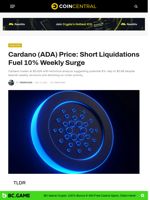 Cardano (ADA) Price: Short Liquidations Fuel 10% Weekly Surge - CoinCentral