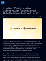 CrypFine Officially Listed on CoinMarketCap, Reaching a Peak Global Exchange Ranking of No. 52 | Visionary Financial