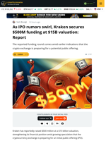 Kraken Raises $500M at $15B Valuation Amid Rising IPO Buzz: Report