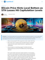 Bitcoin Price Hints Local Bottom as STH Losses Hit Capitulation Levels - CryptoNewsZ