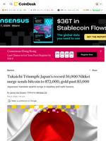 Takaichi Triumph: Japan’s record 56,000 Nikkei surge sends bitcoin to $72,000, gold past $5,000