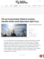 US servicemember killed in Iranian missile strike amid Operation Epic Fury