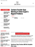 Cardano Founder Says Working to Solve Crypto’s Biggest Problems