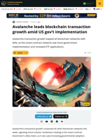 Avalanche Leads Blockchain Transaction Growth, Amid US Gov’t Implementation