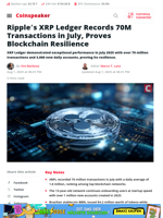 Ripple's XRP Ledger Records 70M Transactions in July, Proves Blockchain Resilience - Coinspeaker