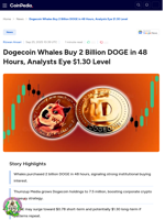 Dogecoin Whales Buy 2 Billion DOGE in 48 Hours, Analysts Eye $1.30 Level