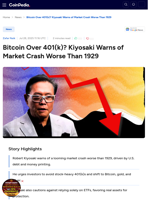 Bitcoin Over 401(k)? Kiyosaki Warns of Market Crash Worse Than 1929
