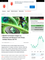 Market Correction Lingers as Ethereum and Binance Coin Drops, Unilabs Raises $677K - NullTX