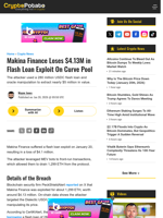 Makina Finance Loses $4.13M in Flash Loan Exploit On Curve Pool