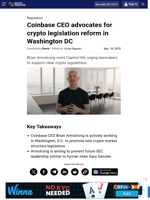 Coinbase CEO advocates for crypto legislation reform in Washington DC