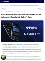 Folks Finance Partners With Licensed VASP to Launch Regulated CeDeFi App