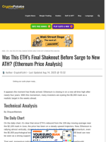 Was This ETH's Final Shakeout Before Surge to New ATH? (Ethereum Price Analysis)