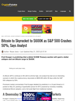 Bitcoin to Skyrocket to $600K as S&P 500 Crashes 50%, Says Analyst