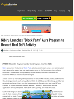 Nibiru Launches ”Block Party” Aura Program to Reward Real DeFi Activity