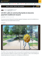 OCC Asks Community Banks to Issue Payment Stablecoins, Citing GENIUS
