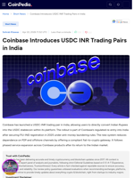 Coinbase Introduces USDC INR Trading Pairs in India