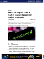 HOOD set to gain $16B in market cap amid prediction market expansion