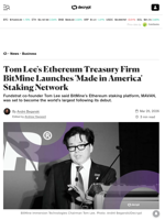 Tom Lee's Ethereum Treasury Firm BitMine Launches 'Made in America' Staking Network - Decrypt