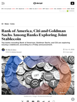 Bank of America, Citi and Goldman Sachs Among Banks Exploring Joint Stablecoin - Decrypt