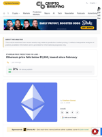 Ethereum price falls below $1,800, lowest since February