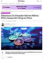 Ethereum Co-Founder Moves $6M in ETH, 13% Drop in Price