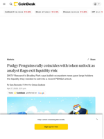 Pudgy Penguins rally coincides with token unlock as analyst flags exit liquidity risk