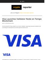 Visa Launches Validator Node on Tempo Blockchain