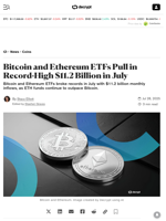 Bitcoin and Ethereum ETFs Pull in Record-High $11.2 Billion in July - Decrypt