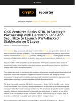 OKX Ventures Backs STBL in Strategic Partnership with Hamilton Lane and Securitize to Launch RWA-Backed Stablecoin on X Layer