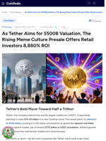 As Tether Aims for $500B Valuation, The Rising Meme Culture Presale Offers Retail Investors 8,880% ROI