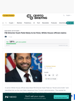 FBI Director Kash Patel likely to be fired, White House official claims