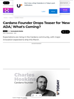Cardano Founder Drops Teaser for 'New ADA,' What's Coming? - U.Today