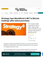 Strategy tops BlackRock’s IBIT in Bitcoin holdings after latest purchase