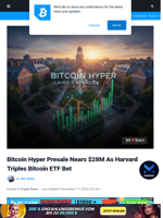 Bitcoin Hyper Nears $28M in Presale as Harvard Triples Bitcoin ETF Holdings to $442.8M