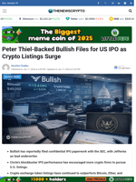 Peter Thiel-Backed Bullish Files for US IPO as Crypto Listings Surge