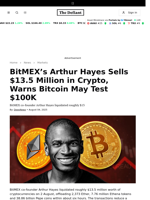 BitMEX’s Arthur Hayes Sells $13.5 Million in Crypto, Warns Bitcoin May Test $100K - 
