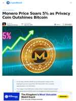 Monero Price Soars 5% as Privacy Coin Outshines Bitcoin
