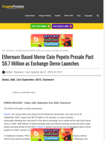 Ethereum Based Meme Coin Pepeto Presale Past $6.7 Million as Exchange Demo Launches