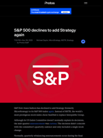 S&P 500 declines to add Strategy again