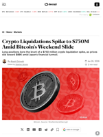 Crypto Liquidations Spike to $750M Amid Bitcoin's Weekend Slide - Decrypt