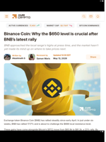Binance Coin: Why the $650 level is crucial after BNB's latest rally - AMBCrypto