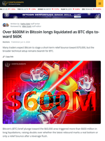 Over $600M in Bitcoin Longs Liquidated As BTC Price Nears $60K