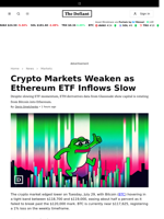 Crypto Markets Weaken as Ethereum ETF Inflows Slow - 