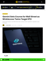 Gemini Sets Course for Wall Street as Winklevoss Twins Target IPO