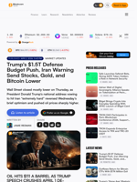 Trump's $1.5T Defense Budget Push, Iran Warning Send Stocks, Gold, and Bitcoin Lower – Market Updates Bitcoin News