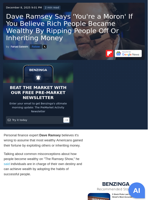 Dave Ramsey Says 'You're a Moron' If You Believe Rich People Became Wealthy By Ripping People Off Or Inheriting Money  - Benzinga