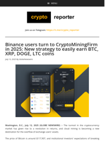 Binance users turn to CryptoMiningFirm in 2025: New strategy to easily earn BTC, XRP, DOGE, LTC coins