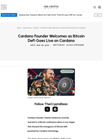 Cardano Founder Welcomes as Bitcoin DeFi Goes Live on Cardano