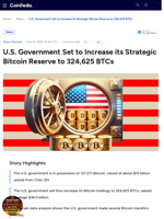 U.S. Set to Increase its Strategic Bitcoin Reserve to 324k BTCs