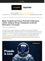 Best Cryptocurrency Presale February 2025: Solana Rival Coldware (COLD) Remains Triumph